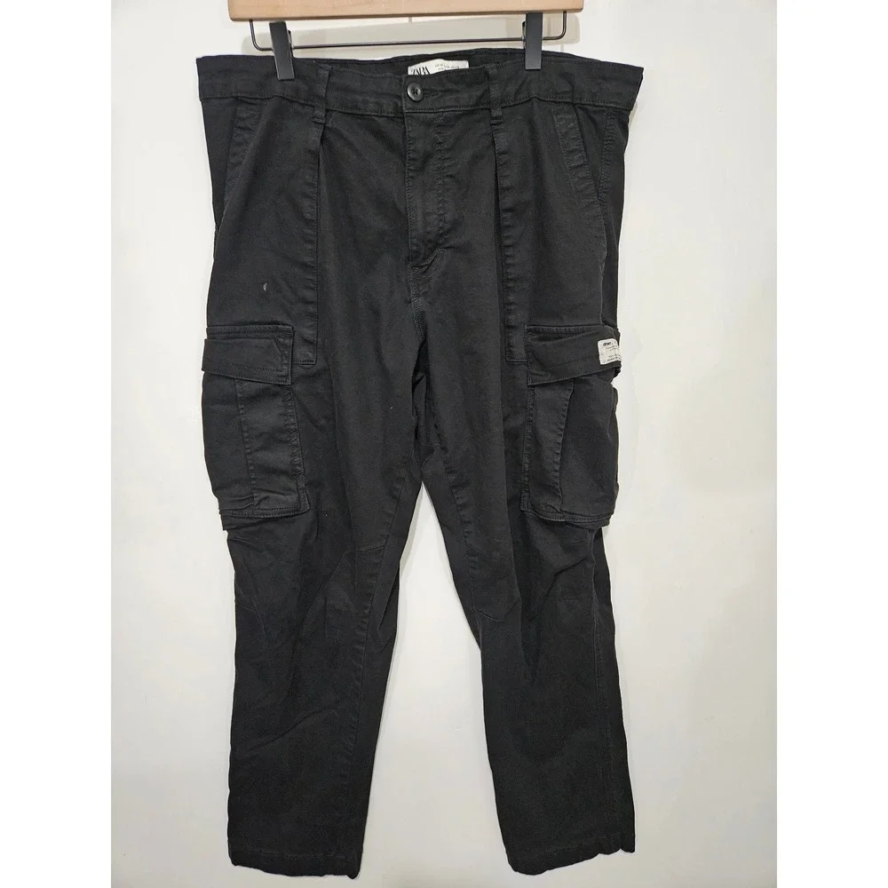 Zara Man Black Technical Cargo Pants Men 36 Utility Streetwear Trousers DNWR